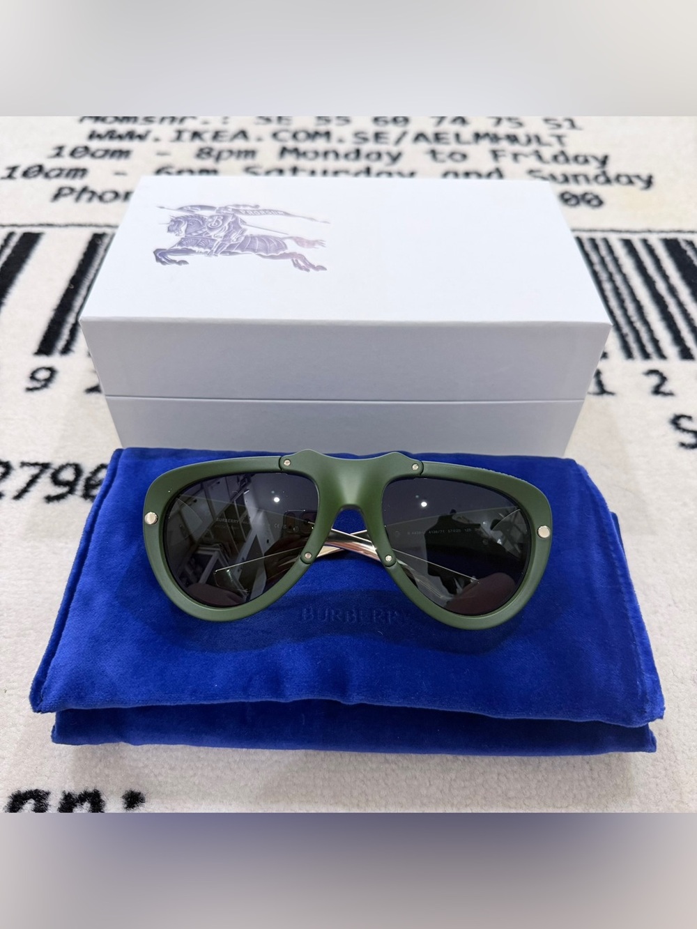 Burberry Shield Mask Dark Green Rubberized Thick Frame Pilot Sunglasses.
